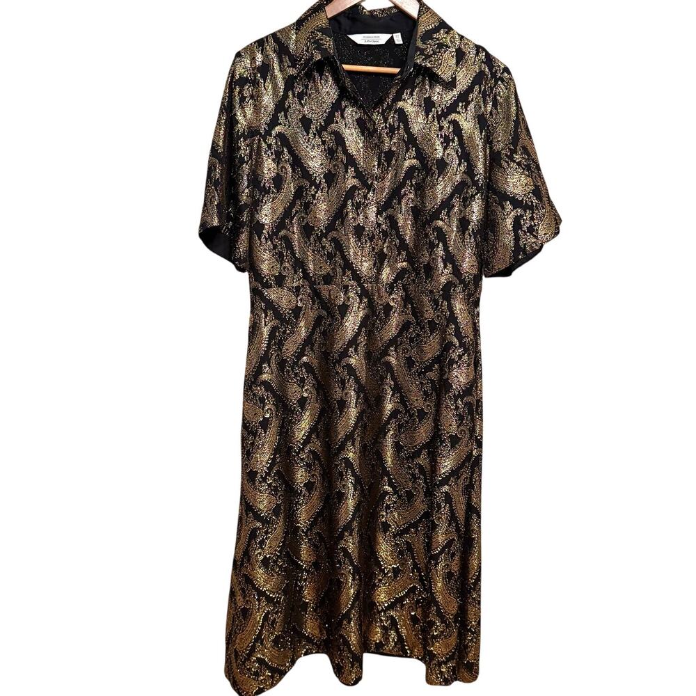 Stockholm Atelier & Other Stories Metallic Paisley Dress Sz 10 Gold Brocade Midi